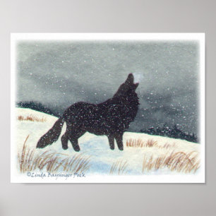 Snow Dusted Wolf Watercolor Painting Poster