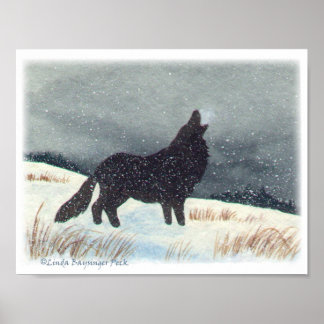Snow Dusted Wolf Watercolor Painting Poster