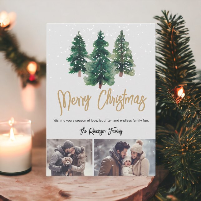  Snow elegant christmas trees family 2 photos Invitation (Snow elegant christmas trees family 2 photos Invitation)