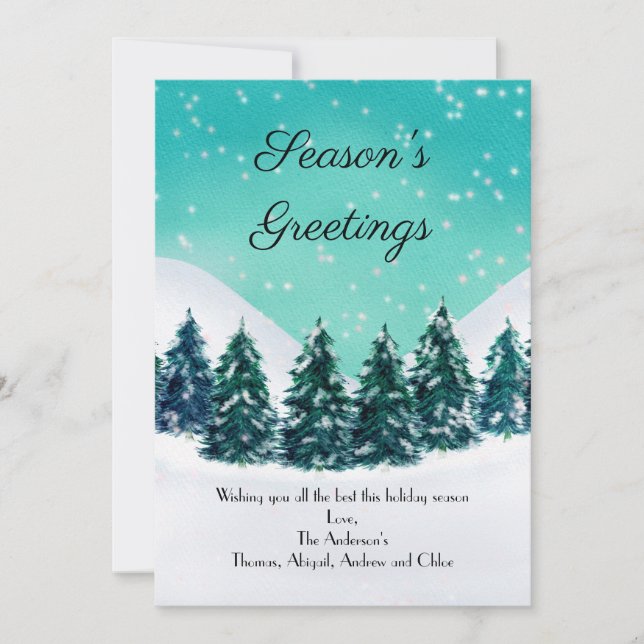 Snow Evergreen Trees Holiday Season's Greetings  (Front)