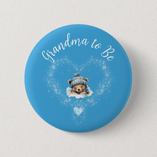 Snow Excited Blue Teddy Bear Baby Shower 6 Cm Round Badge