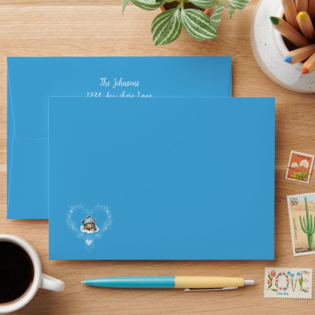 Snow Excited Blue Teddy Bear Baby Shower Envelope (Desk)