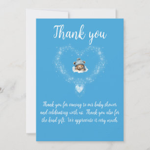 Snow Excited Blue Teddy Bear Baby Shower Thank You Card