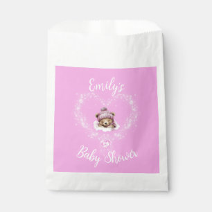 Snow Excited Pink Teddy Bear Baby Shower Favour Bags