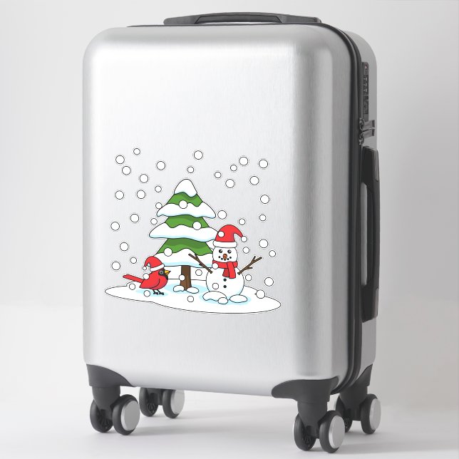 Snow Falling on Cardinal, Snowman and Pine Tree (Suitcase)