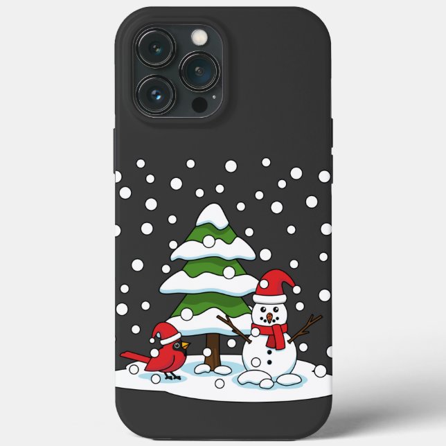 Snow Falling on Cardinal, Snowman and Pine Tree Case-Mate iPhone Case (Back)