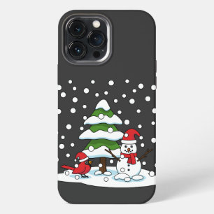 Snow Falling on Cardinal, Snowman and Pine Tree iPhone 13 Pro Max Case