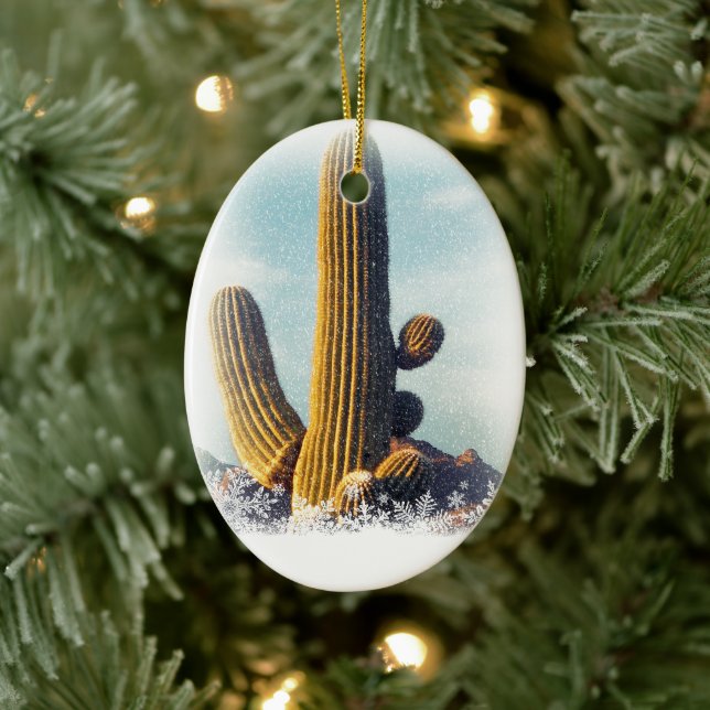 Snow Falling on Saguaro Ceramic Tree Decoration (Tree)