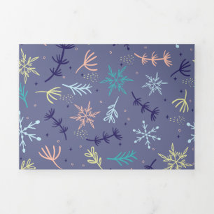 Snow Falling Snowflakes Pine Boughs Blowing Tri-Fold Holiday Card