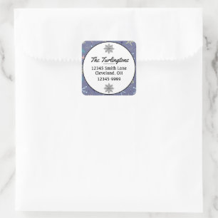 Snow Falling Snowflakes Pine Boughs Return Address Square Sticker