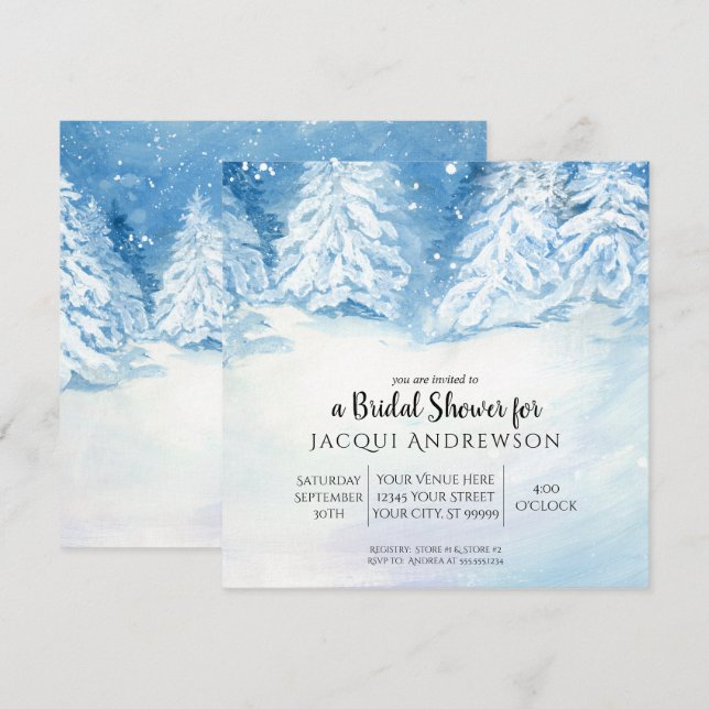 Snow Falling Winter Trees Bridal Shower | Square Invitation (Front/Back)