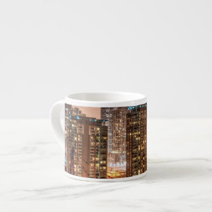 Snow falls over skyline at evening in Chicago Espresso Cup