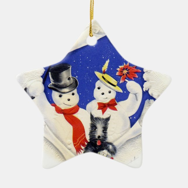 Snow Family And Dog Christmas Ornament (Front)