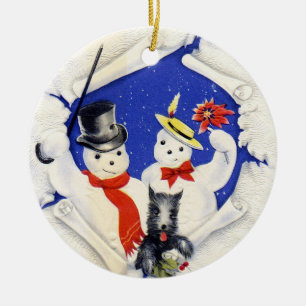 Snow Family And Dog Christmas Ornament