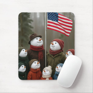 Snow Family Around an American Mouse Mat