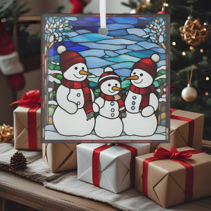Snow Family Faux Stained Glass Tree Decoration