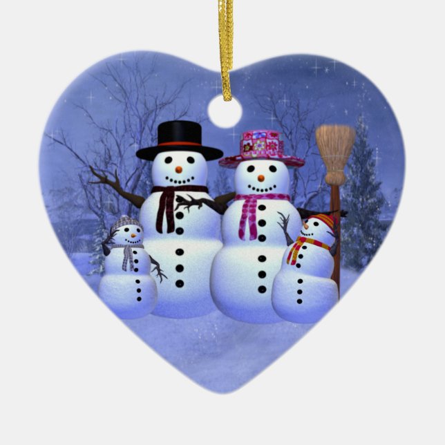 Snow Family with 2 Boys Ornament (Front)