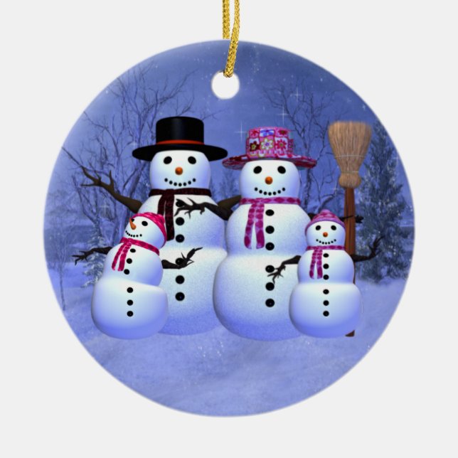 Snow Family with 2 Girls Ornament (Front)