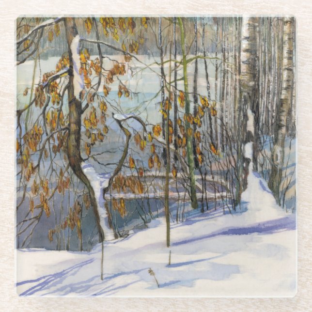 Snow fell glass coaster (Front)