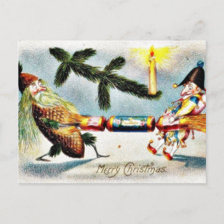 snow fell on house and the christmas tree holiday postcard