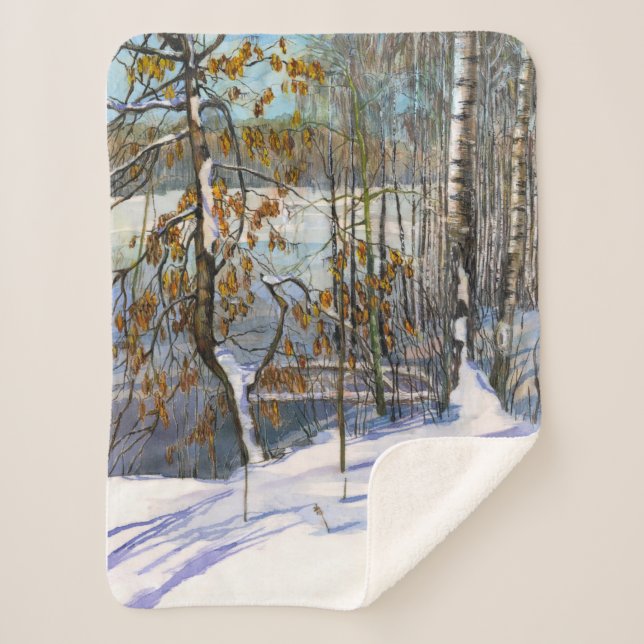Snow fell Watercolor painting Sherpa Blanket (Front)