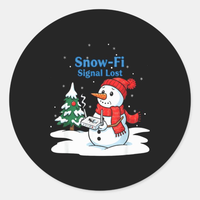 Snow-fi Signal Lost Funny Christmas Snowman Wifi  Classic Round Sticker (Front)