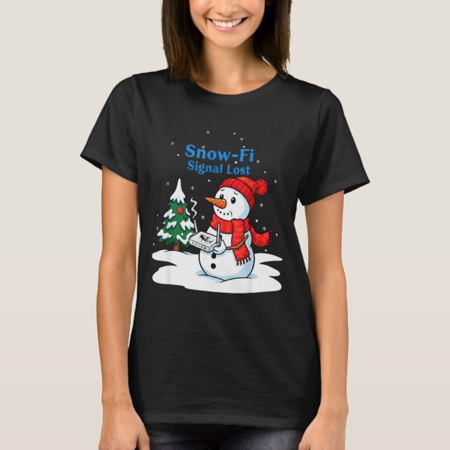 Snow-fi Signal Lost Funny Christmas Snowman Wifi  T-Shirt (Front)