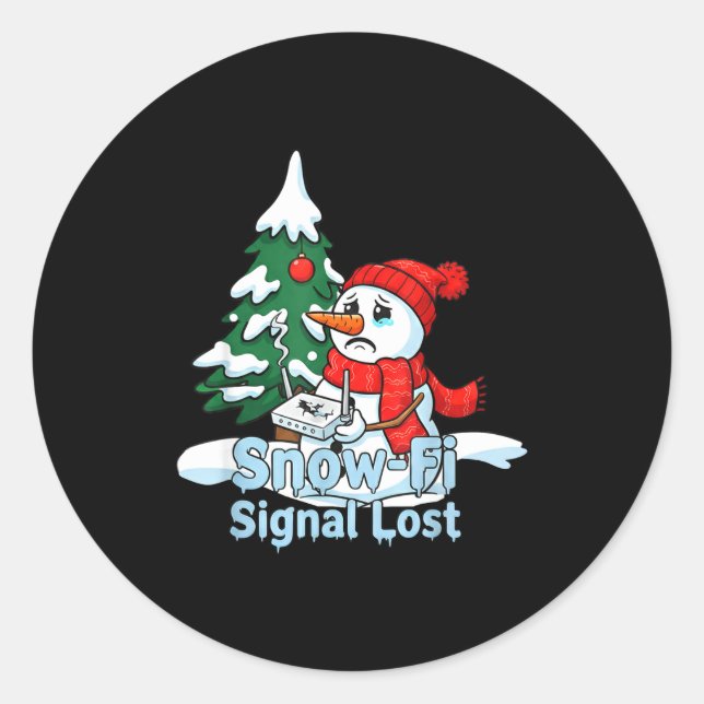 Snow-fi Signal Lost Funny Snowman Christmas Art  Classic Round Sticker (Front)
