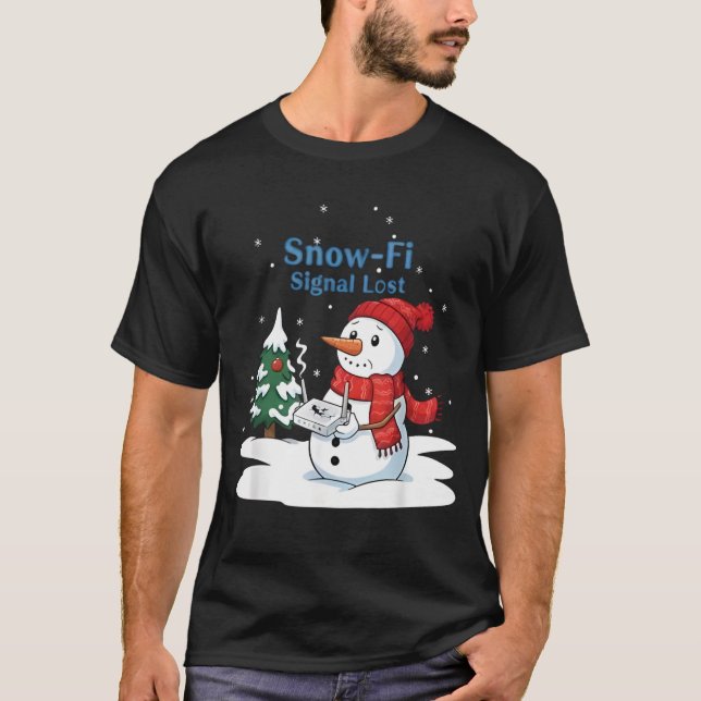 Snow-Fi Signal Lost Funny Snowman Christmas Art T-Shirt (Front)