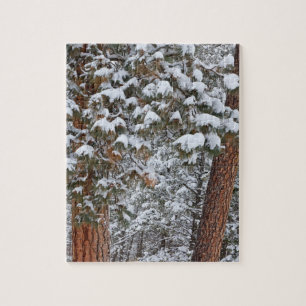 Snow fills the boughs of ponderosa pine trees jigsaw puzzle