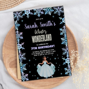 Snow flake Black Winter Wonderland Invitation