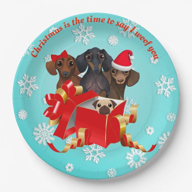 Snow Flake Dachshund Holiday Party Plates (Front)