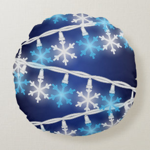 Snow Flake Lights Round Cushion
