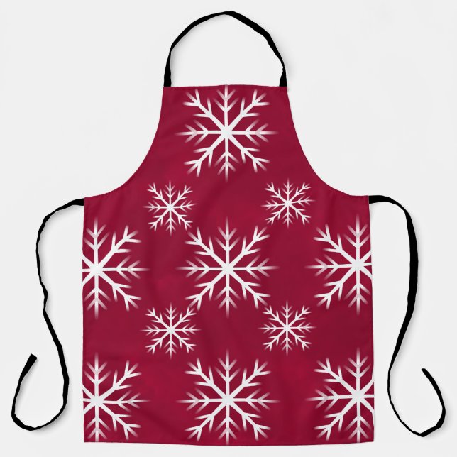 snow flake pattern-  North Pole design, cranberry Apron (Front)