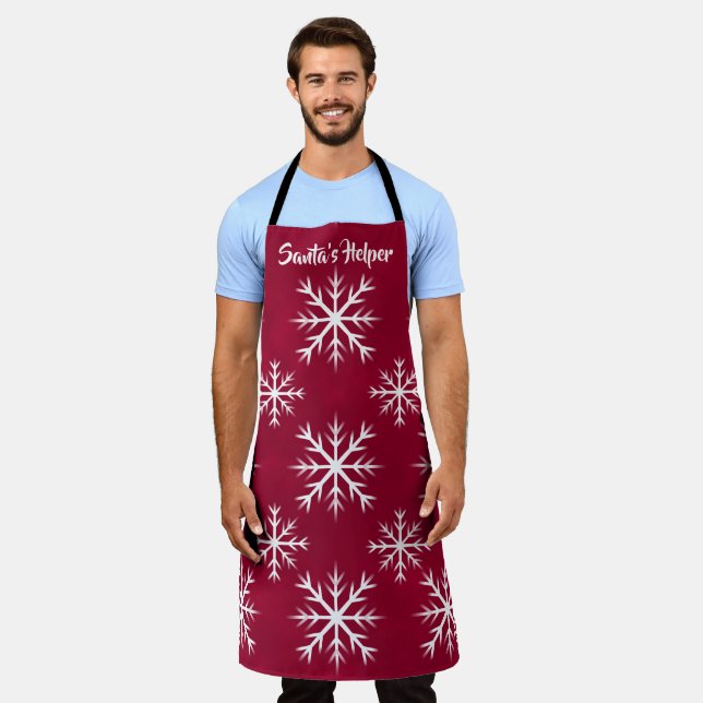 snow flake pattern-  North Pole design, cranberry Apron (Worn)