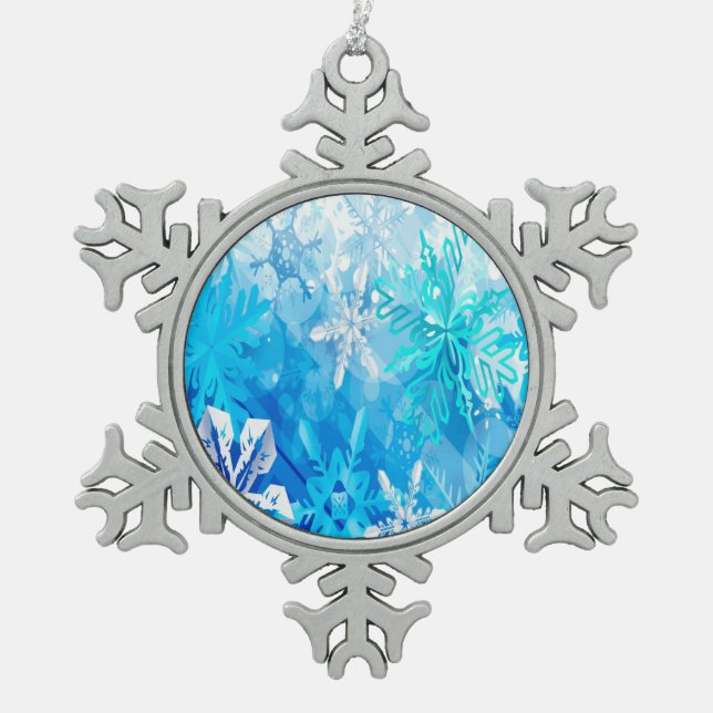 Snow Flake Snowflake Pewter Christmas Ornament (Front)