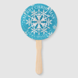 Snow Flakes Aqua White Hand Fan