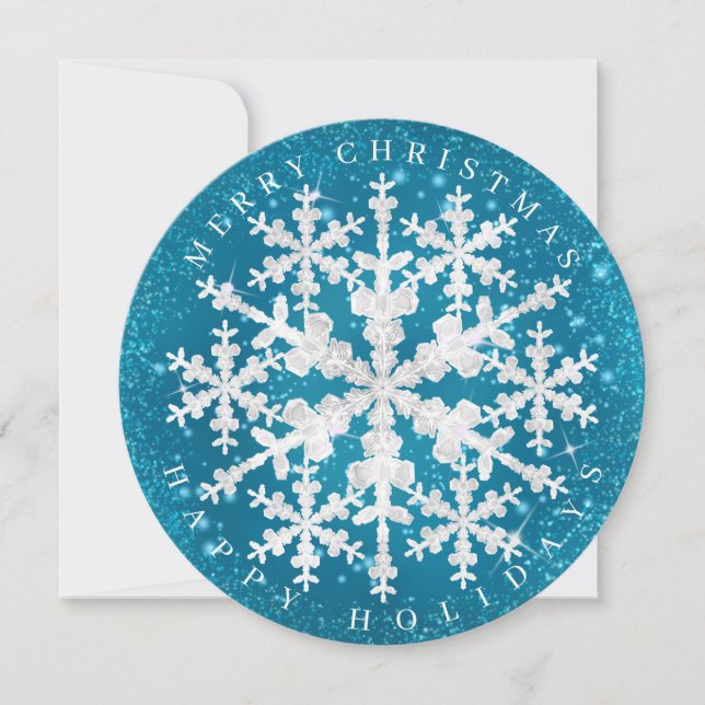 Snow Flakes Aqua White Holiday Card (Front)