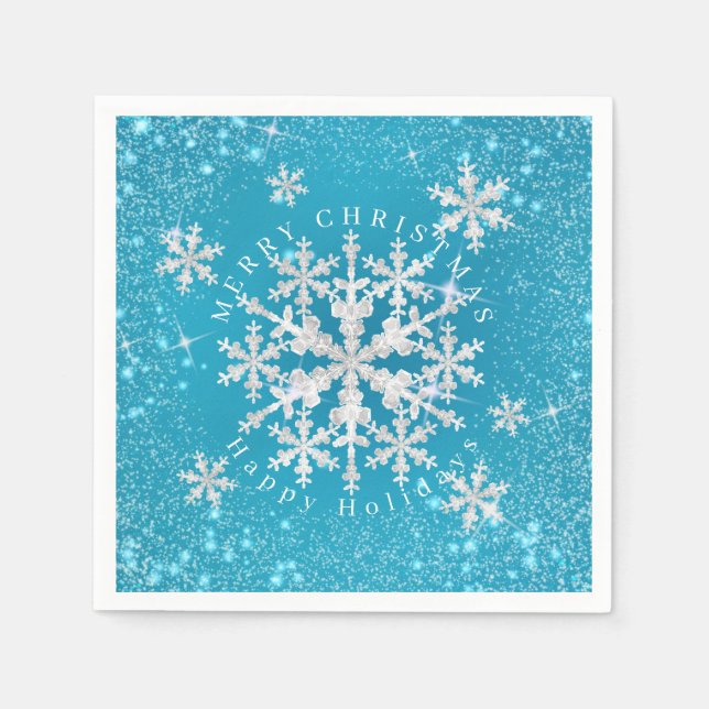 Snow Flakes Aqua White  Napkin (Front)