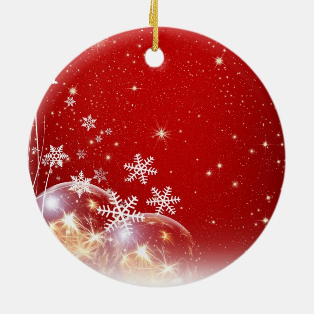 Snow flakes at Christmas Ceramic Tree Decoration (Back)