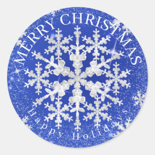 Snow Flakes Blue White Classic Round Sticker