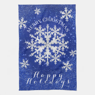 Snow Flakes Blue White Tea Towel