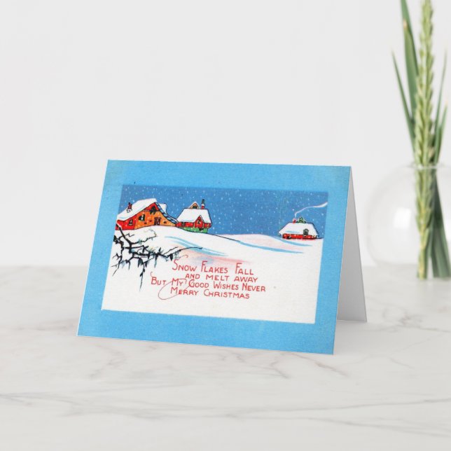 Snow Flakes Christmas 1920 Vintage Holiday Card (Front)