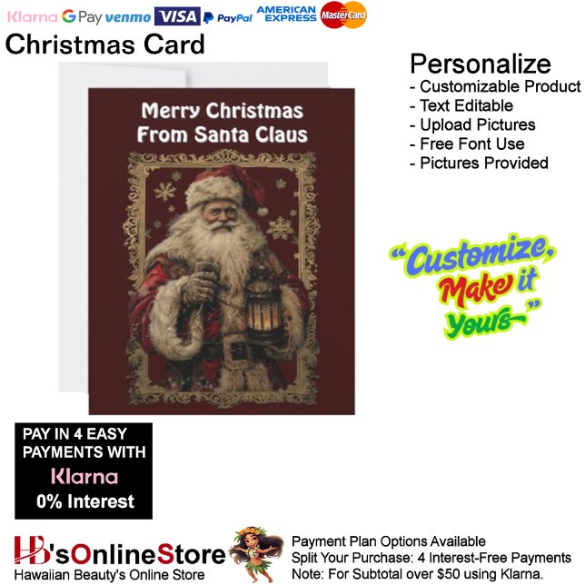 Snow Flakes Christmas Santa Clause Gold Framed 12 Holiday Card (Snow Flakes Christmas Santa Clause Gold Framed Holiday Card 12.)