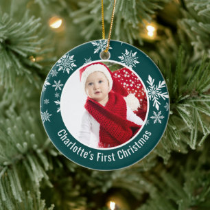 Snow Flakes Frame Baby's First Christmas Photo Ceramic Tree Decoration