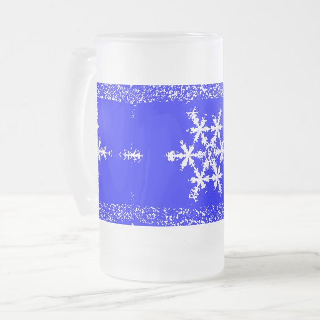 Snow Flakes Frosted 16 oz Frosted Glass Mug (Front Left)