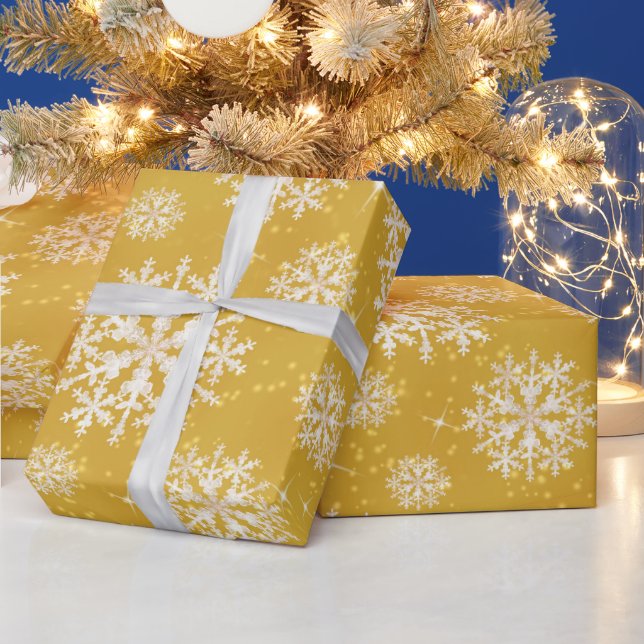 Snow Flakes Gold Wrapping Paper (Holidays)