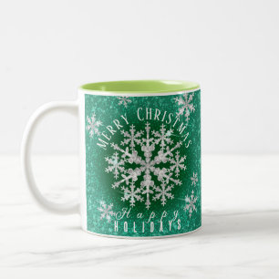 Snow Flakes Green Two-Tone Coffee Mug