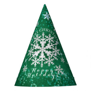 Snow Flakes Green White Party Hat