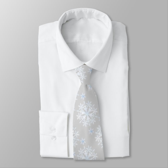 Snow Flakes Grey White Tie (Tied)